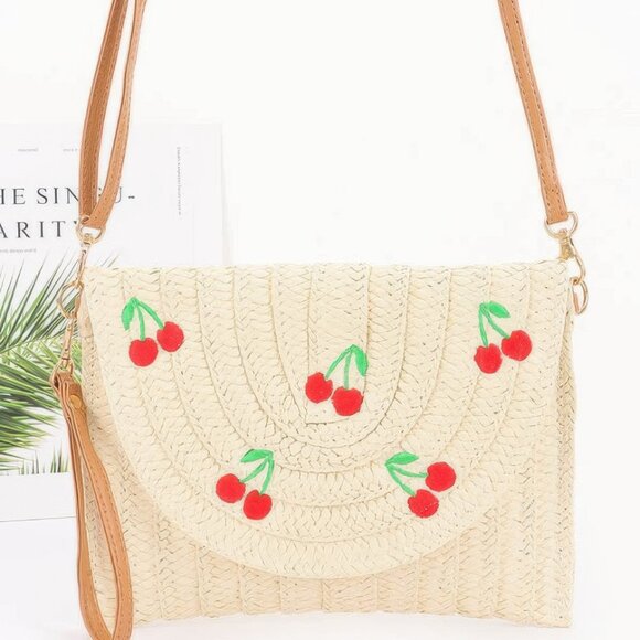 Faux Straw Cherry Clutch - Picture 1 of 4